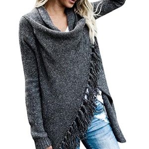 *LIMITED* Gray Fringe Wrap Sweater Shrug Cardigan